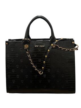 Betsey Johnson 
Skull Croc-Embossed Black Tote Handbag